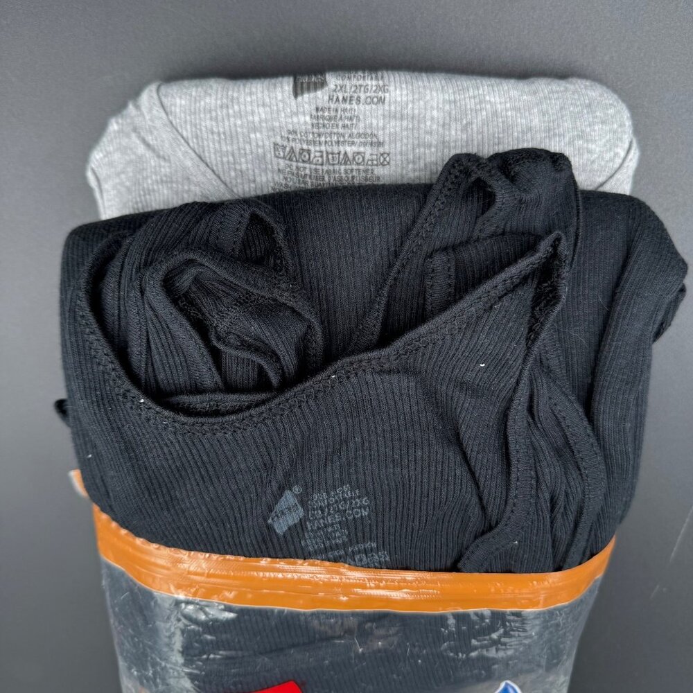 Hanes Mens 6-Pack Best Tagless Tank Tops 2XL Ribbed Black & Gray Cotton Open - Picture 3 of 3
